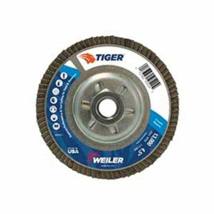 Weiler 50512 Tiger Coated Flap Disc 4-1/2 in Diameter 36 Grit Non-Threaded Arbor