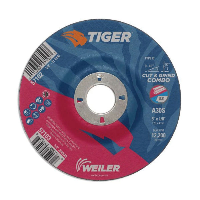 Tiger 57103 Combination Long Life Performance Line Depressed Center Combo Wheel - Type 27, 5 in Dia, 1/8 in Thick, 7/8 in Center Hole