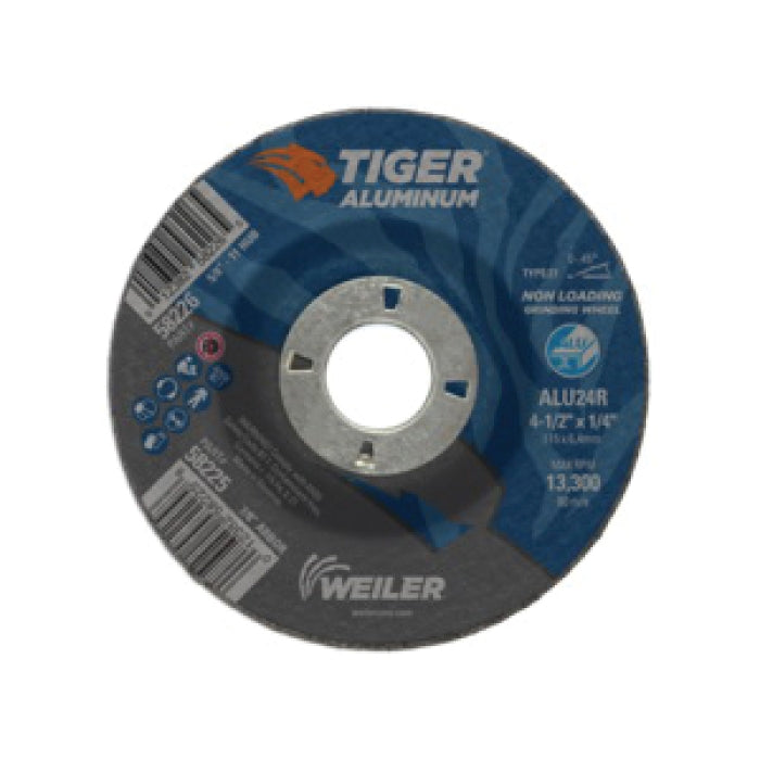 Weiler 58225 Tiger Depressed Center Grinding Wheel - Non-Loading - 4-1/2 in Diameter - 24 Grit