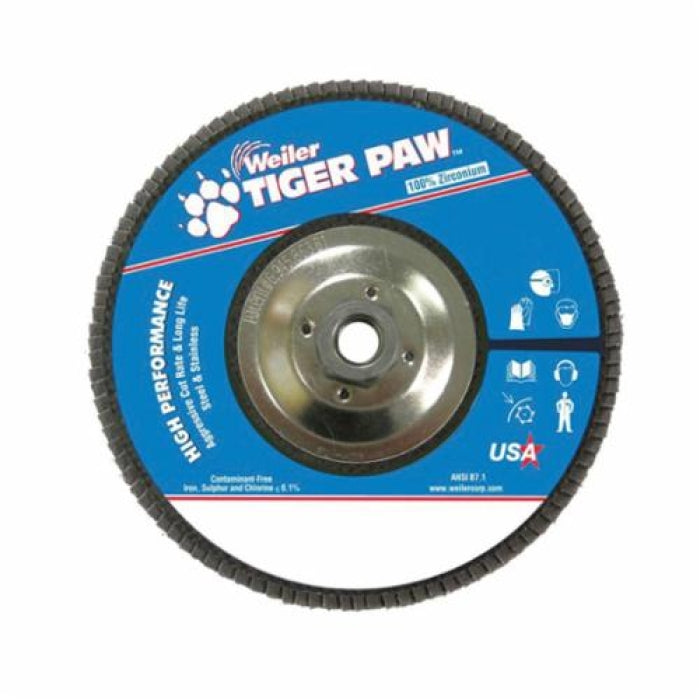 Weiler 51142 Tiger Paw High Performance Flap Disc - 7 in Disc Diameter - 60 Grit