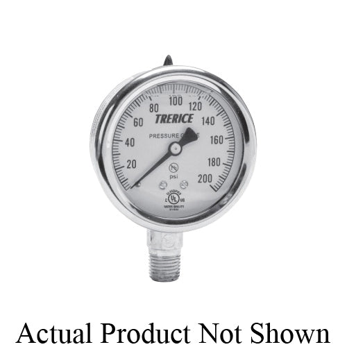 Trerice D83LFSS2502LA60 D80 Industrial Pressure Gauge, 0 to 60 psi Pressure, 1/4 in MNPT Connection, 2-1/2 in Dial Size