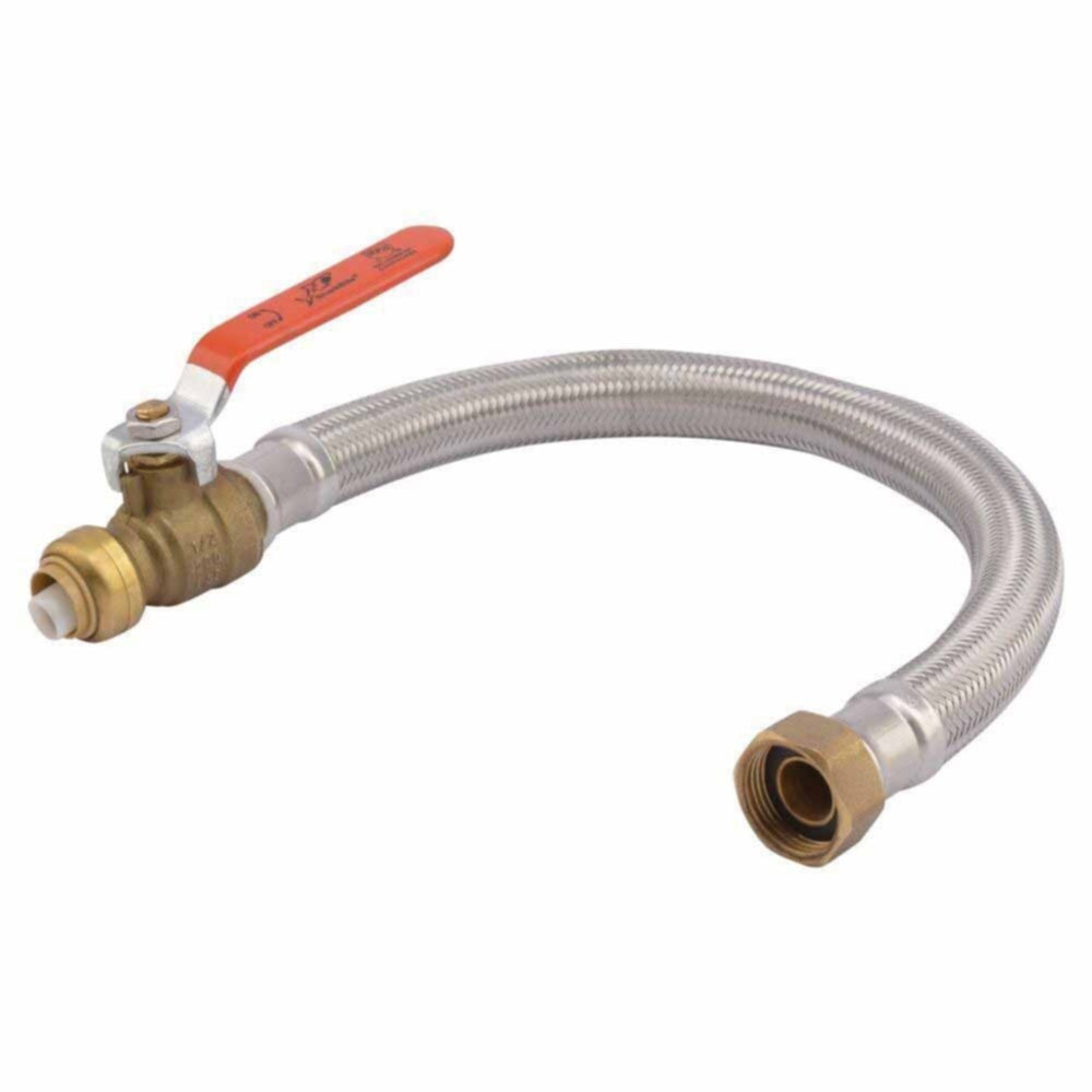 Sharkbite U3068FLEX18BVLF Water Heater Connector with Ball Valve Stainless Steel Braided 18 Inch 1/2 Inch Push Connect x 3/4 Inch FIP