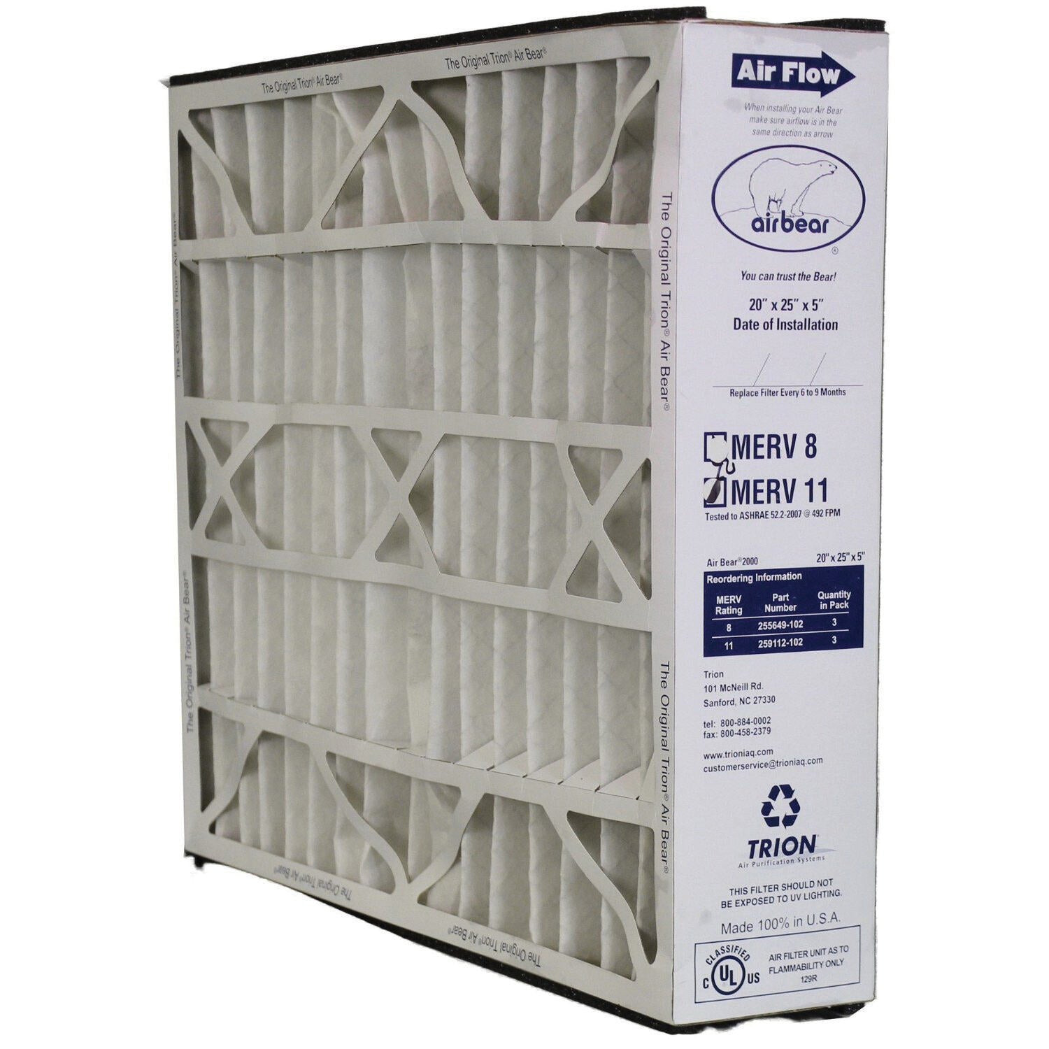 Trion 259112-102 MERV 11 High Performance Replacement Media Filter 20 x 25 x 5