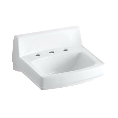 Kohler K-2030-0 Greenwich Vitreous China 3-Hole Single-Bowl Rectangular Wall Mount Bathroom Sink 20-3/4 in x 18-1/4 in White