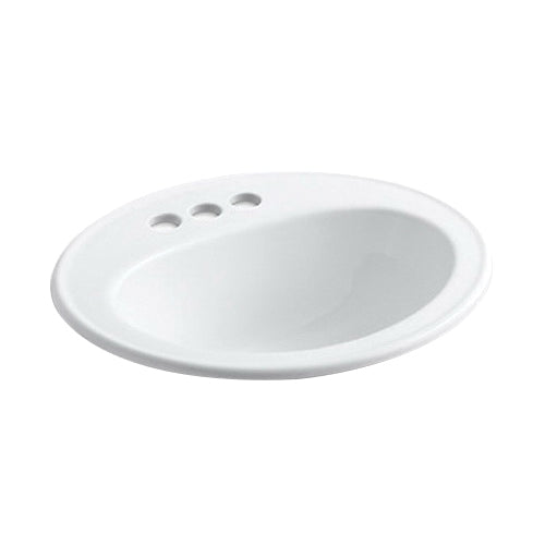 Kohler K-2196-4-0 Pennington Vitreous China 3-Hole Single-Bowl Centerset Oval Drop-In Bathroom Sink