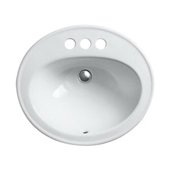 Kohler K-2196-4-0 Pennington Vitreous China 3-Hole Single-Bowl Centerset Oval Drop-In Bathroom Sink