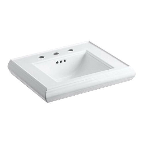 Kohler K-2239-8-0 Memoirs Classic 8 Inch Center Faucet Fireclay Rectangular Pedestal Sink Basin 24-3/16 x 19-7/8