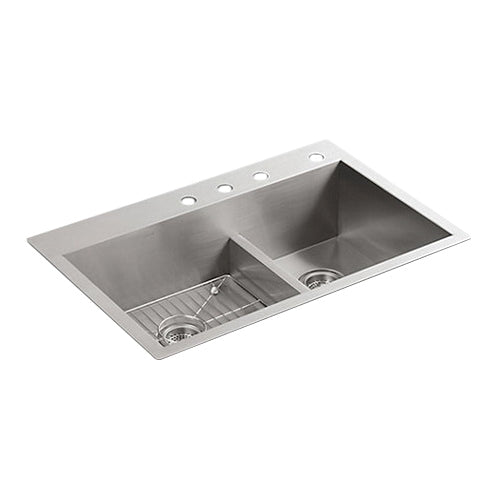 Kohler K-3839-4-NA Vault Smart Divide Top-Mount or Under-Mount Stainless Steel Kitchen Sink, 33 inch x 22 inch