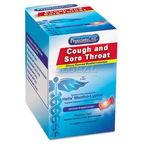 PhysiciansCare 90306 Cough and Sore Throat Cherry Menthol Lozenges Individually Wrapped