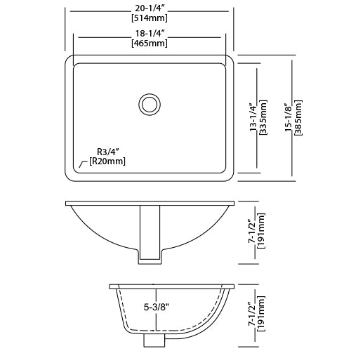 DAKOTA Dakota Plumbing Products US-1813B Undermount Lavatory Sink