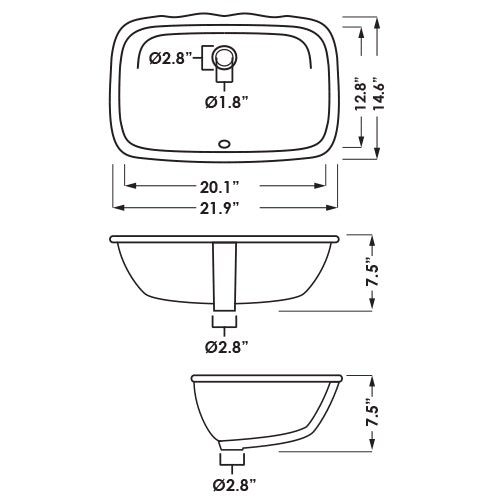 DAKOTA Dakota Plumbing Products US-2013W Undermount Vanity Sink White