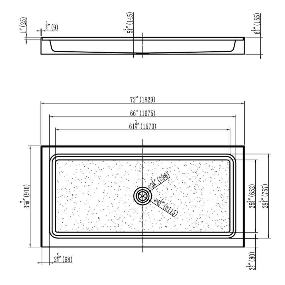 DAKOTA Dakota Plumbing Products USB-ASB723655CTF-W Shower Base