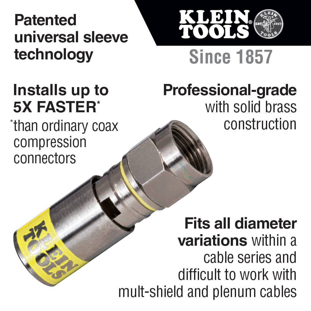 Klein VDV812-612 Universal F Compression Connectors RG6/6Q 50-Pack