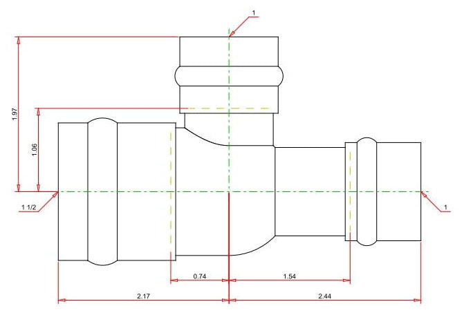 Viega 15458 ProPress Copper Tee 1-1/2 Inch x 1 Inch x 1 Inch PXPXP