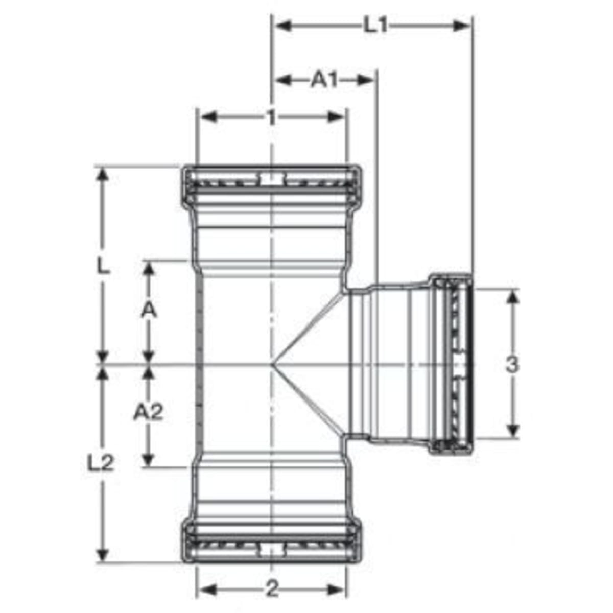 Viega 20754 ProPress 20754 Tube Tee 3 x 2-1/2 x 3 in Nominal Press Copper Import