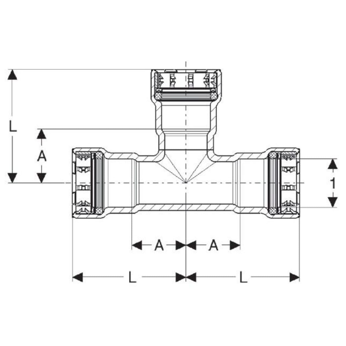 Viega 25515 MegaPress 25515 Tee, 1-1/4 x 1-1/4 x 3/4 in, Press, Carbon Steel, Import