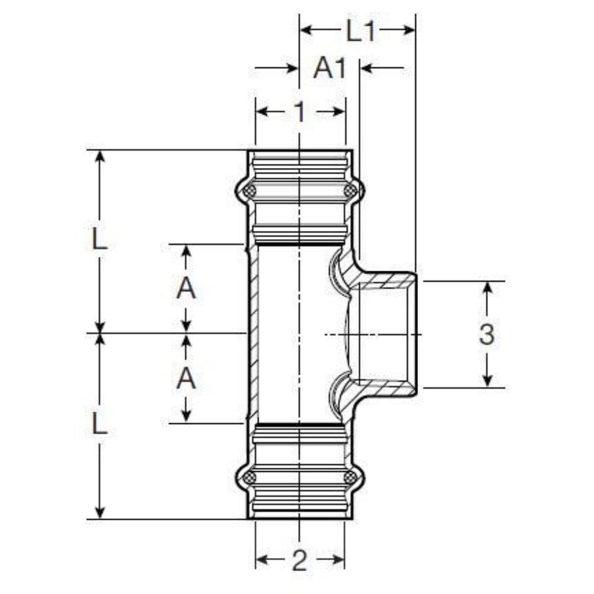 Viega 79770 1-1/4 x 1-1/4 x 1/2 Tee Adapter ProPress