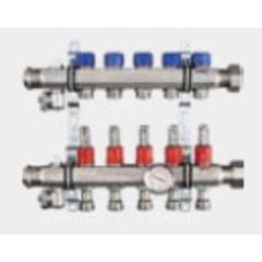 Viega 16030 1-1/4 x 1, Union x FPT, 100 PSI, 304 Stainless Steel, 2-Port, Heating and Cooling Manifold with Shut-Off/Balancing Valve/Air Bleeder/Mounting Bracket/Supply Flow Meter Valve