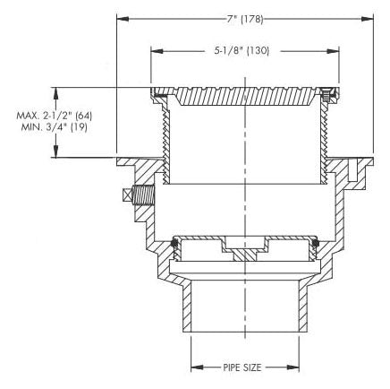 Watts CO-204P-RX-4 Push-On 4 Inch Floor Cleanout with 5-1/8 Round Ductile Iron Top