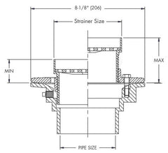 Watts FD-102P-ER7 2 Push-On Adjustable Floor Drain with 7 Round Nickel Bronze Extended Rim Strainer