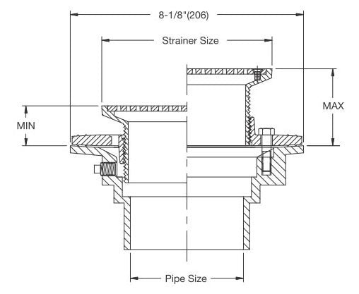 Watts FD-104P-M6 Adjustable 4 Inch Floor Drain with 6 Inch Nickel Bronze Strainer