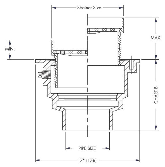 Watts FD-204P-ER7 4 Push-On Adjustable On-Grade Floor Drain with 7 Round Nickel Bronze Extended Rim Strainer