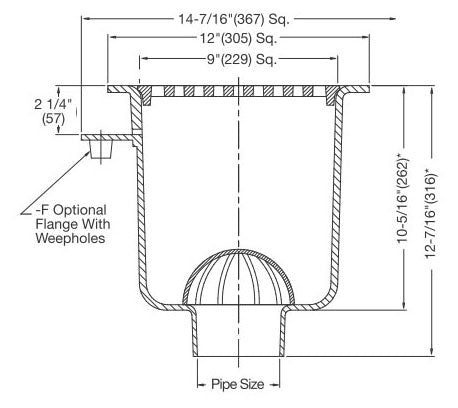 Watts FS-753P-1-150 3 Push-On Floor Sink with 12 Inch Square Nickel Bronze Strainer