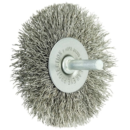 Weiler 17979 3 in Stem-Mounted Crimped Wire Wheel Brush .014 Stainless Steel Fill 1/4 in Stem