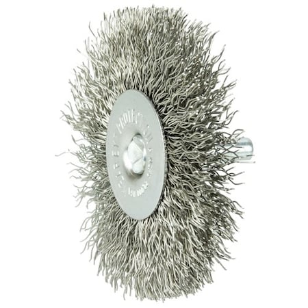 Weiler 17979 3 in Stem-Mounted Crimped Wire Wheel Brush .014 Stainless Steel Fill 1/4 in Stem