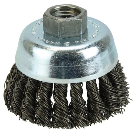 Weiler 36238 Wolverine 3 Knot Wire Cup Brush 0.020 Steel Fill 5/8-11 UNC Nut