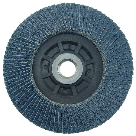 Weiler 50007 Tiger 5/8-11 Arbor, 4-1/2 Diameter, 60 Grit, Zirconium, Trimmable Composite Backing, Angled Abrasive Flap Disc