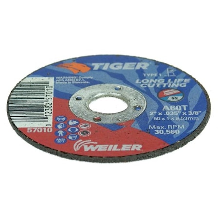 Weiler 57010 Tiger AO Cutting Wheel 2 inches x 0.035 inches Thick 3/8 inches Arbor A60T Type 1