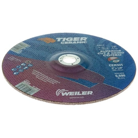 Weiler 58323 9 x 1/8 TIGER CERAMIC Type 27 Cut/Grind Combo Wheel