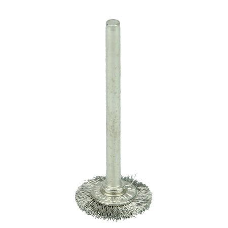 Weiler 99554 Weiler Stainless Steel Wheel Brush - 0.005 in Bristle Dia Shank Attachment - 5/8 in OD & 37000 Max RPM - 99554