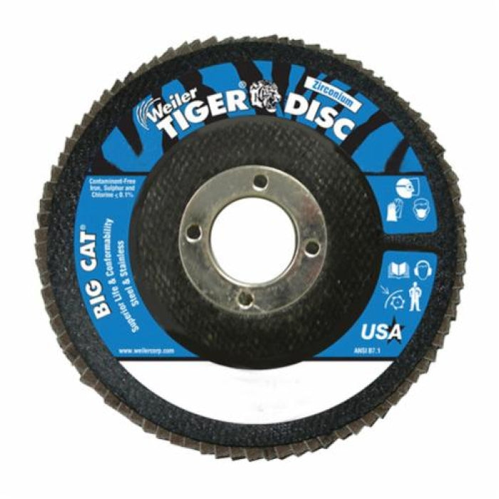 Weiler 50806 Big Cat Coated Flap Disc - 4-1/2 in Dia, 120 Grit, Type 27