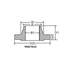 Weldbend 120-003-000 Raised Face Weld Neck Flange, 3/4 in, Forged Carbon Steel, 150 lb, SCH 40/STD Bore, Domestic