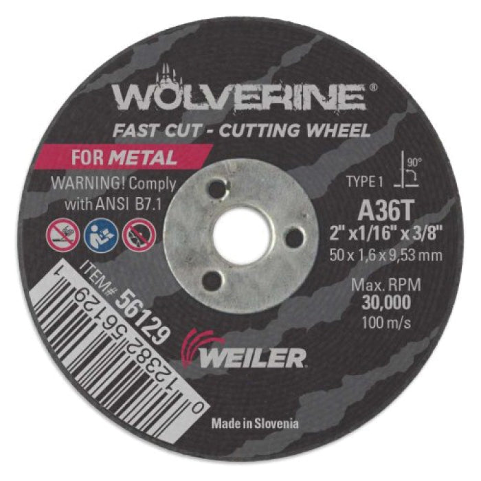 Wolverine 56129 Flat Fast Cut Cutting Wheel 2 in Dia 36 Grit