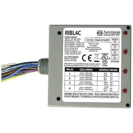 Functional Devices RIBL4C Enclosed Pilot Relay 10 Amp 3 SPST-NO 1 SPDT 10-30 Vac/dc