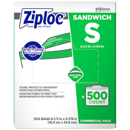 Ziploc 682255 Slide Seal Reclosable Bag 6-1/2 x 5-7/8 1 mil Clear Pk500