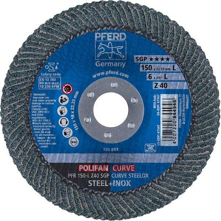 Pferd 67347 6 x 7/8 A.H. POLIFAN Flap Disc - Z SGP CURVE STEELOX 40 Grit