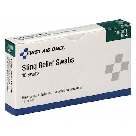 First Aid Only 19-001 Sting Relief Swabs 2-1/8 Inches 10 Pack