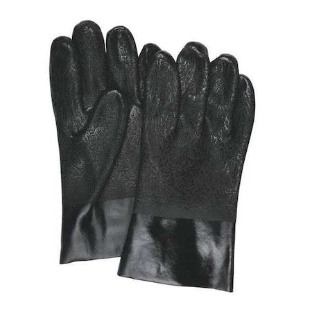 MCR Safety 6510S Double Dipped PVC Rough Finish Interlock Lined Men's Gloves with 10-Inch Gauntlet, Black, Large, 1-Pair