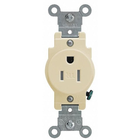 Leviton T5015-I 15-Amp 125-Volt NEMA 5-15R, 2P, 3W, Narrow Body Single Receptacle, Ivory