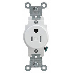 Leviton T5015-W Self-Grounding Single Tamper Resistant Straight Blade Receptacle 125VAC 15A 2-Pole 3-Wire NEMA 5-15R