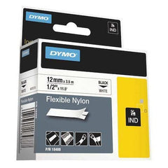 Dymo 18488 Rhino Flexible Nylon Label Tape 1/2 inch 11.5 feet Black Print on White