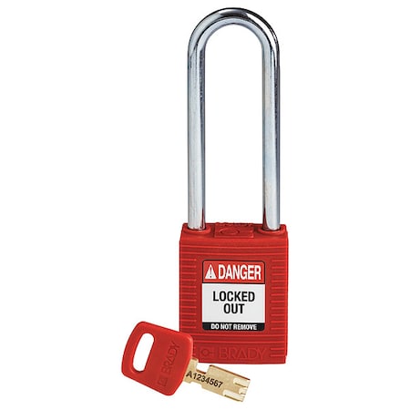 Brady NYL-RED-76ST-KD Lockout Padlock Nylon Red Key Different