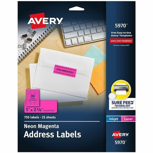 AVERY Avery AVE5970 Neon Magenta Address Labels 750 Pack