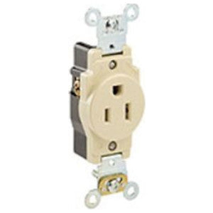 Leviton 5261-I 15 Amp 125 Volt NEMA 5-15R 2-Pole 3 Wire Industrial Series Heavy Duty Specification Grade Ivory Single Receptacle