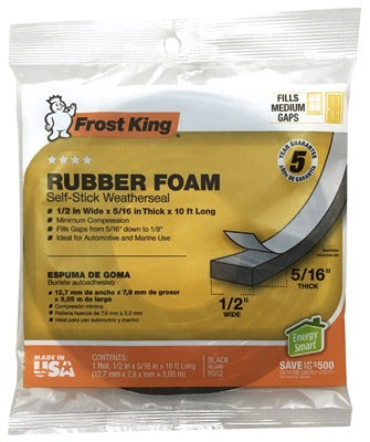 FROST KING Thermwell R512H Sponge Rubber Weatherstrip Tape Black