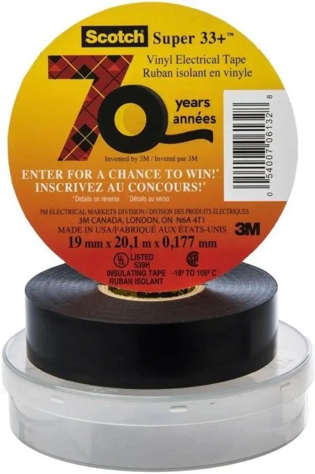 3M 3M 06132BA-10 Scotch Super 33+ Vinyl Plastic Electrical Tape 3/4 in x 66 ft